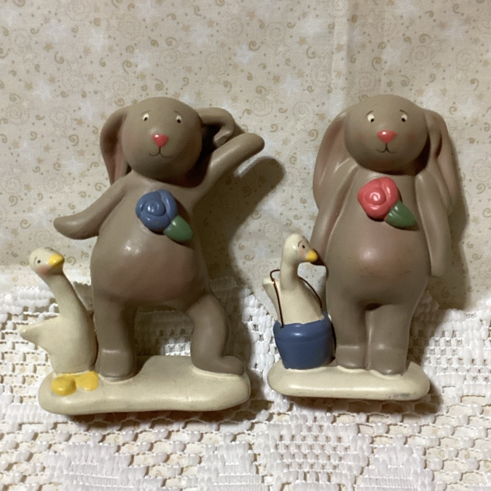 Russ Berrie Springhaven Lake Bunny Figurines with Goose Friends by Bonnie Lynn